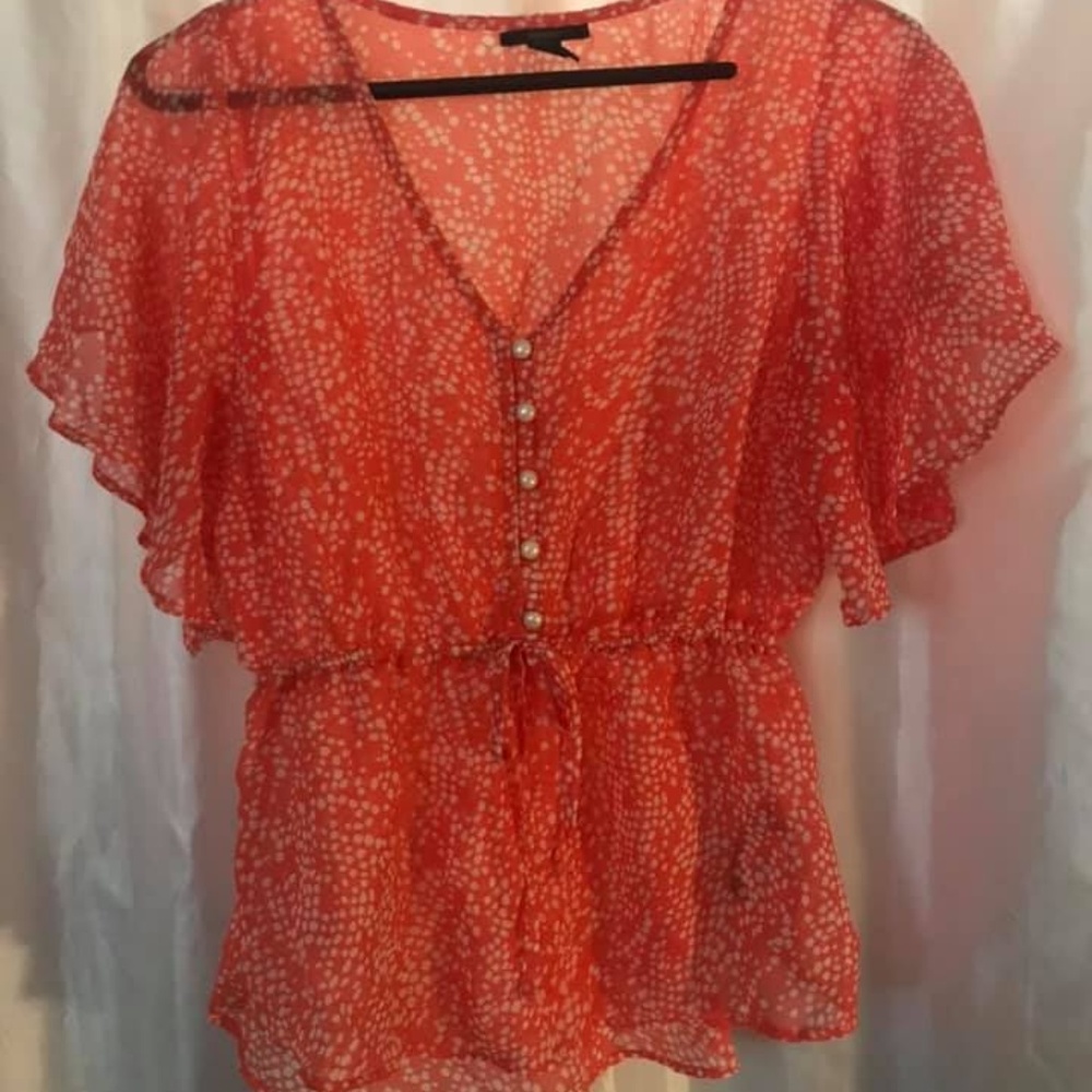 Orange Polka Dot Chiffon Blouse